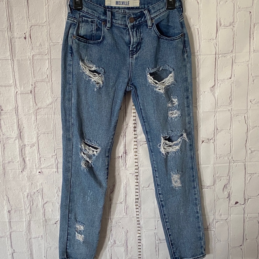 BRANDY MELVILLE JEAN BLUE DENIM COTTON DISTRESSED SIZE 24